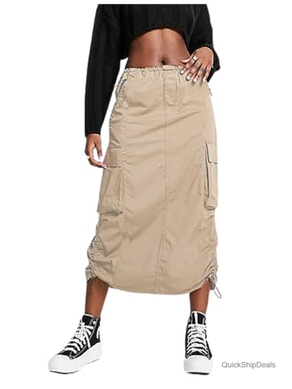 Y2K Cargo Maxi Skirt Low Waist Drawstring Long Skirt with Pockets